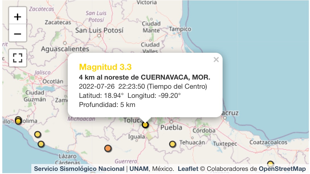 Saldo blanco tras sismo registrado en el municipio de Cuernavaca