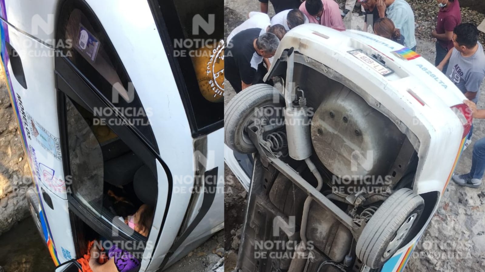 Cae taxi a barranca en la carretera El Hospital-Cocoyoc