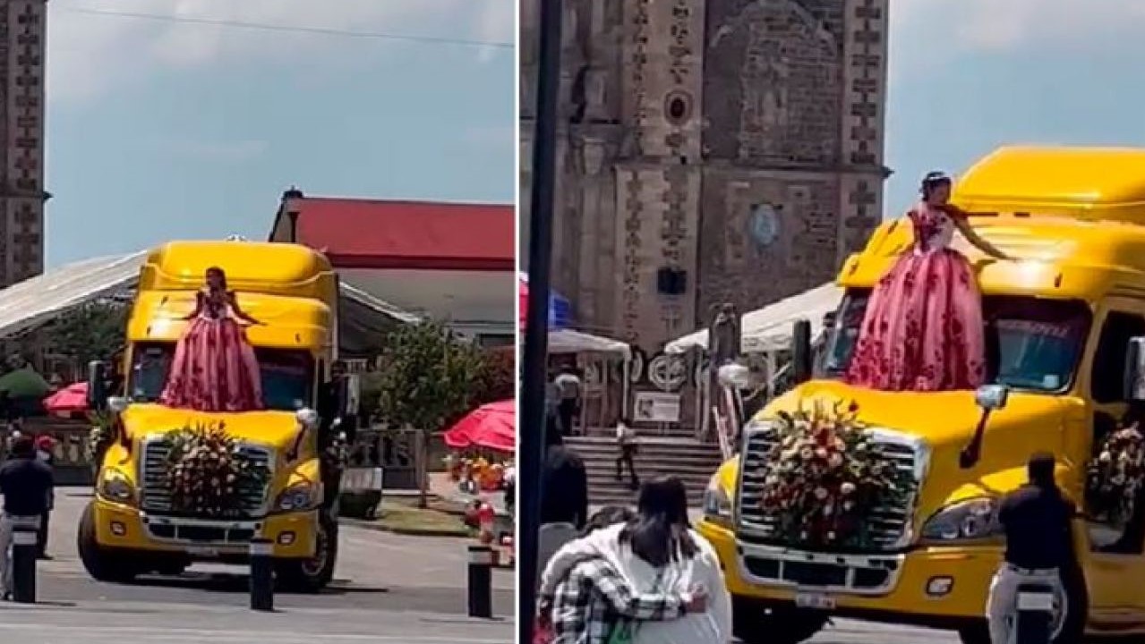 Quinceañera cambió limusina por el tráiler su papá y se volvió viral
