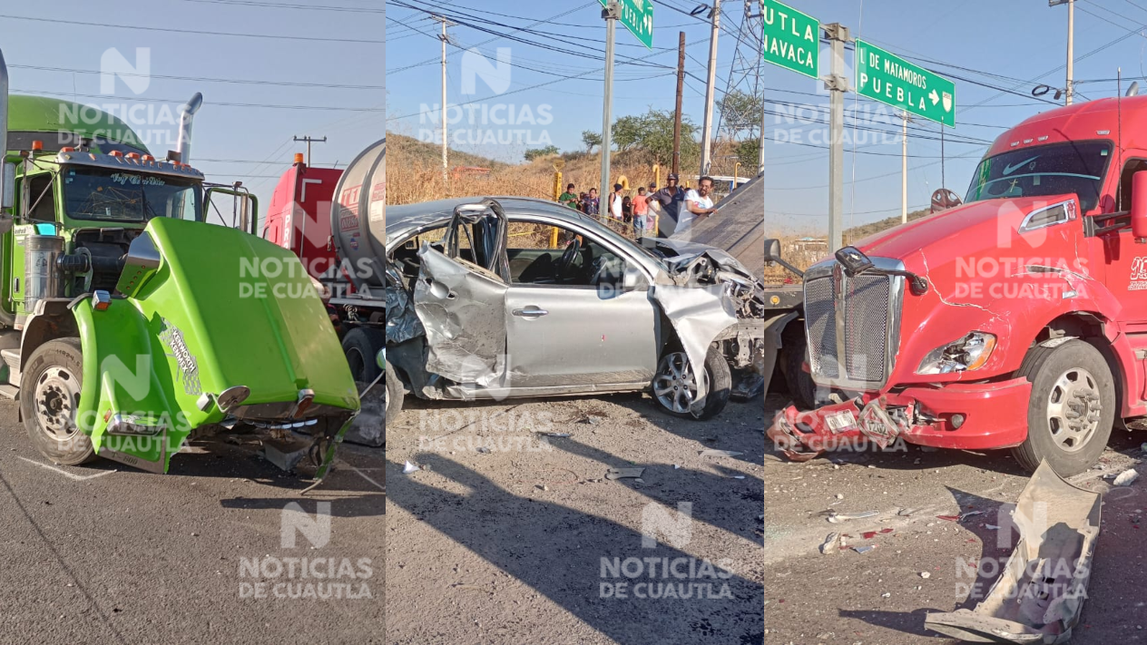 Se registra aparatoso choque entre dos trailers y tres vehículos en la México-Oaxaca