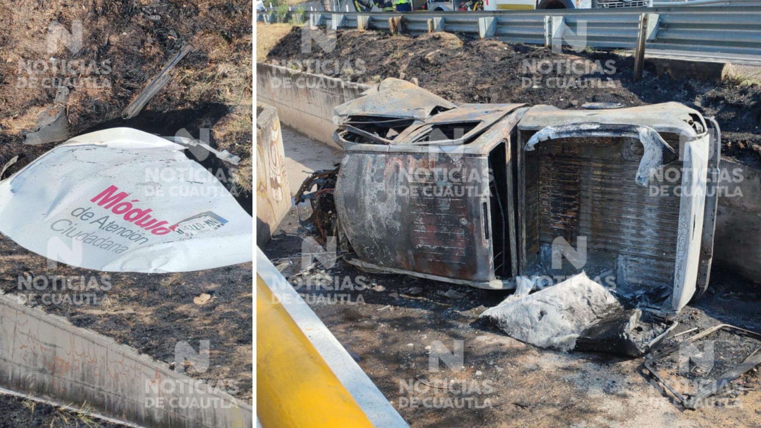 Se incendia camioneta del INE en la autopista Cuautla-Oaxtepec