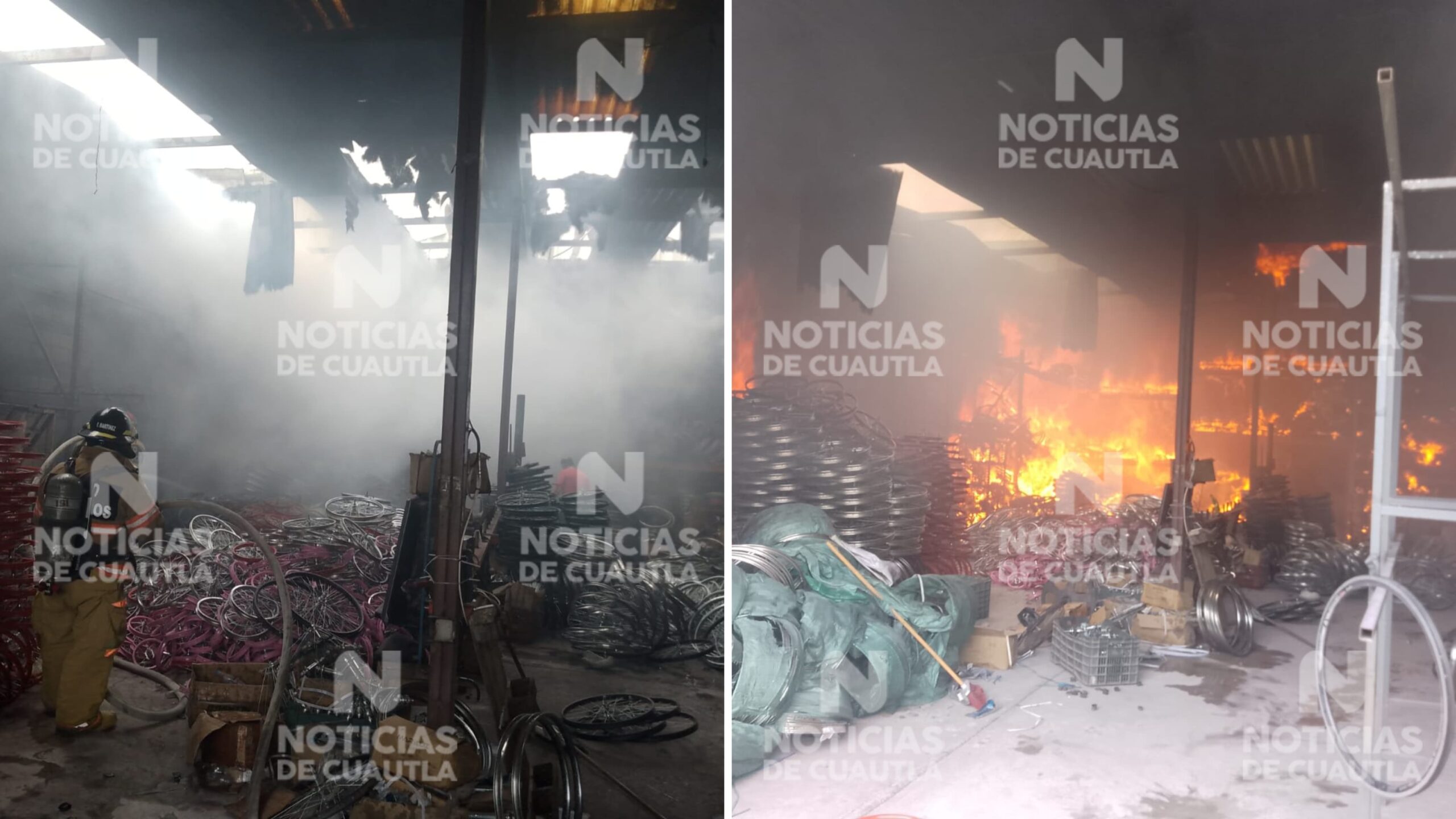 Se registra fuerte incendio en fábrica de bicicletas en Cuautla