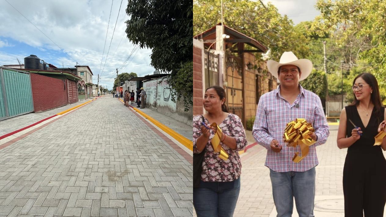Entrega Ángel Domínguez calle rehabilitada con adoquín en Jantetelco