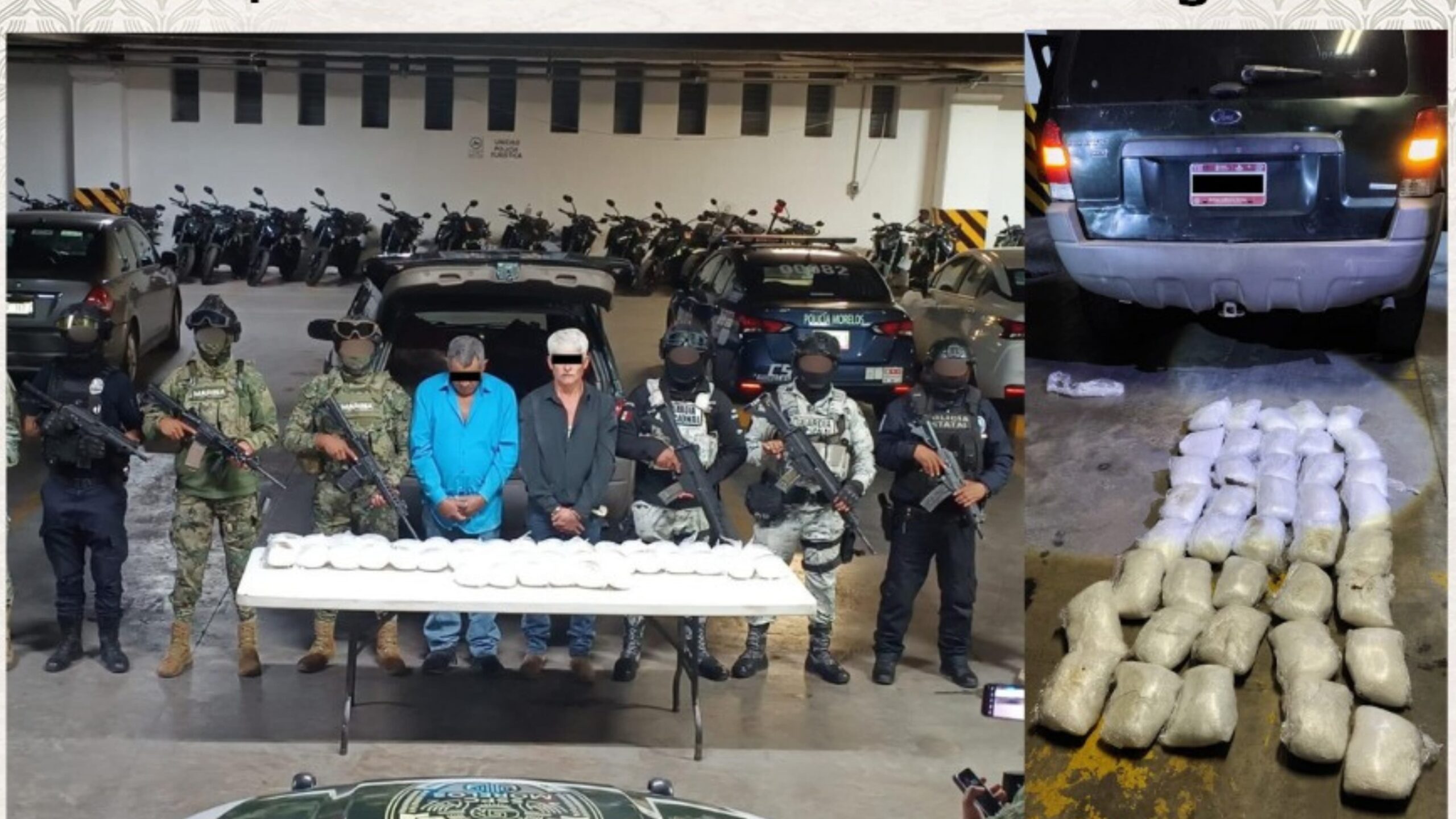 Aseguran en Morelos cargamento de 40 kg de droga «cristal» y detienen a 2 personas