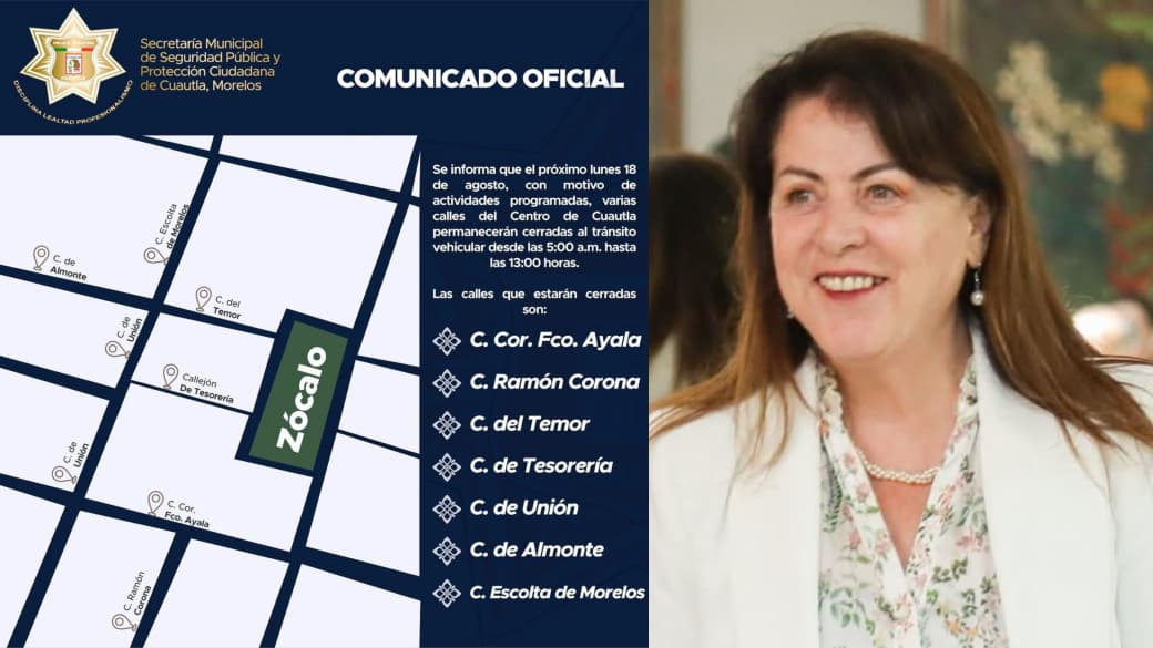 Cerrarán calles del Centro de Cuautla por visita de la gobernadora