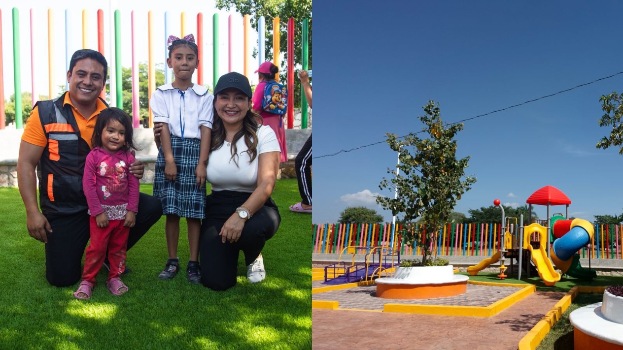 Entrega Marco Cuate parque infantil en Telixtac