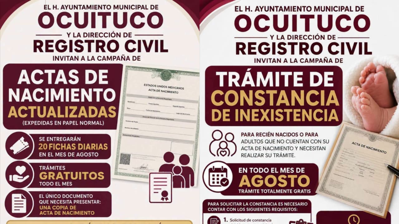 Ocuituco ofrece campaña gratuita de actas de nacimiento y registro civil
